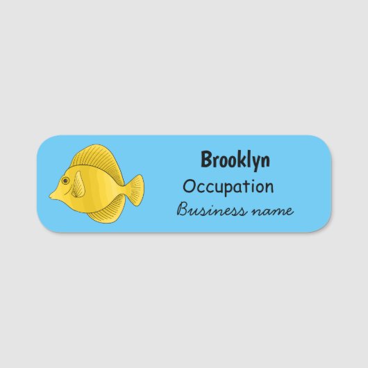 Gele tang vis cartoon illustratie naamplaatje (Voorkant)