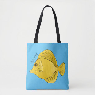 Gele tang vis cartoon illustratie tote bag