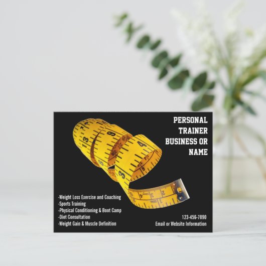 Gele tapemeting persoonlijk trainingsgewicht verli briefkaart (Staand voorkant)