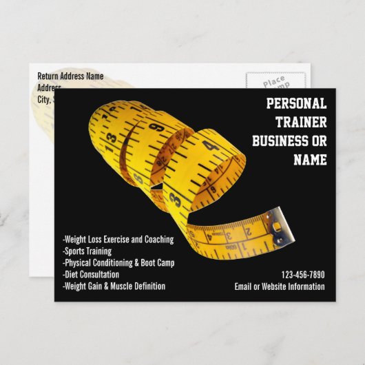 Gele tapemeting persoonlijk trainingsgewicht verli briefkaart (Voorkant / Achterkant)