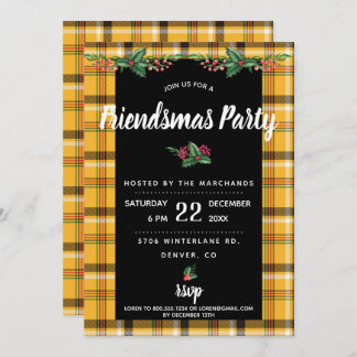 Gele Tartan Plaid Friendsmas-feestuitnodiging Kaart