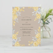 Gele Taupe Rozen Bruiloft Kaart (Staand voorkant)
