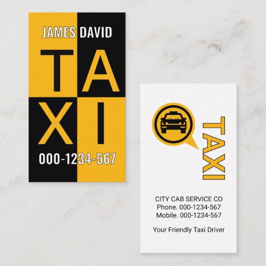 Gele taxi aangevinkt vakje Cab rijden Visitekaartje (Voorkant / Achterkant)