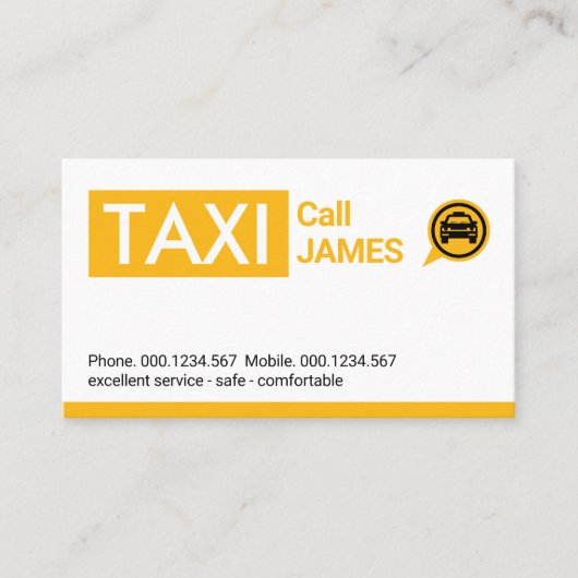 Gele Taxi Cab Auto Tab Visitekaartje (Voorkant)
