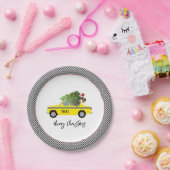 Gele Taxi Cab Checkerboard Merry kerstboom Papieren Bordje (Feest)