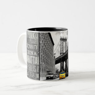 Gele Taxi Cab door Manhattan Bridge New York City Tweekleurige Koffiemok