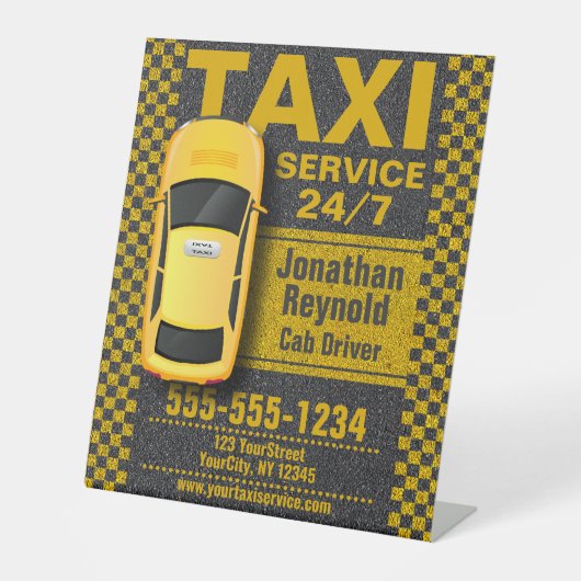 Gele Taxi Cab Driver Service Business Reclamebord Met Voetstuk (Voorkant)