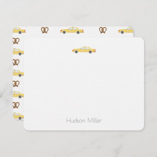 Gele Taxi Cab en Pretzel NYC Dank u Notitiekaartje (Voorkant / Achterkant)