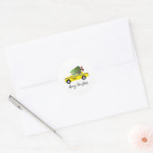Gele Taxi Cab Merry Kerstmis Holiday Fun Ronde Sticker (Envelop)