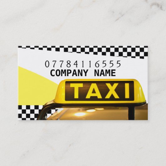 Gele Taxi Cab Sign en Strips Visitekaartje (Voorkant)
