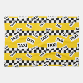 Gele Taxi Cab Zwart-wit Check Taxi Driver Theedoek
