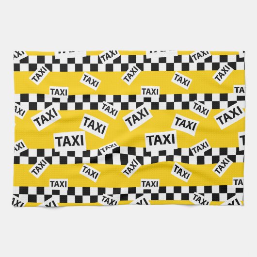 Gele Taxi Cab Zwart-wit Check Taxi Driver Theedoek (Horizontaal)