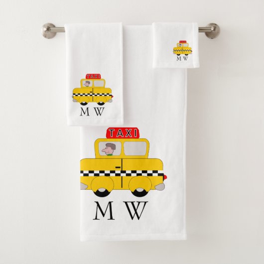 Gele Taxi Design Met Monogram Bad Handdoek (Insitu)