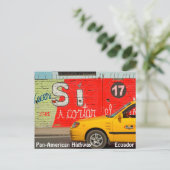 Gele taxi en graffiti, Ecuador Briefkaart (Staand voorkant)
