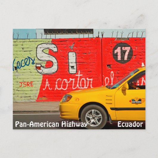 Gele taxi en graffiti, Ecuador Briefkaart (Voorkant)