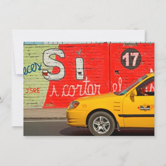 Gele taxi en graffiti, Ecuador-kaart (Voorkant)