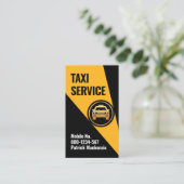 gele taxi in de schijnwerpers op taxichauffeur visitekaartje (Staand voorkant)