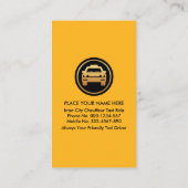 gele taxi in de schijnwerpers op taxichauffeur visitekaartje (Achterkant)