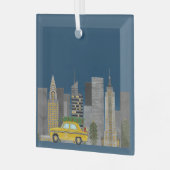 Gele taxi in de stad Aanpasbaar Glas Ornament (Voorkant links)