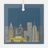 Gele taxi in de stad Aanpasbaar Glas Ornament (Voorkant)