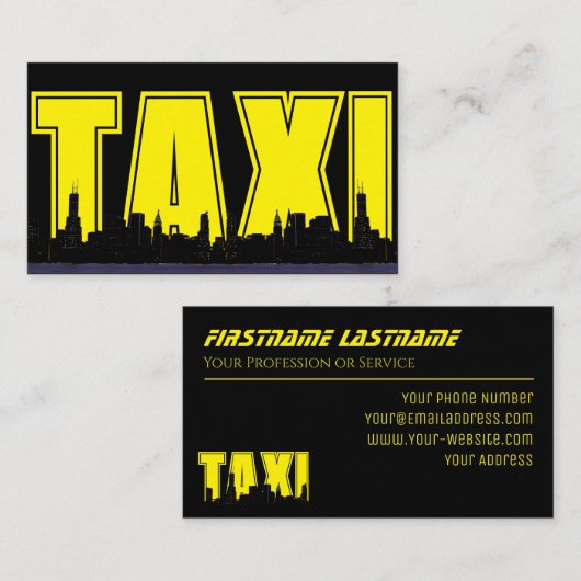Gele TAXI nacht stad skyline taxi chauffeur servic Visitekaartje (Voorkant / Achterkant)