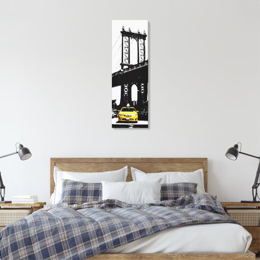 Gele Taxi New York City Brooklyn Bridge NYC Canvas Afdruk (Insitu (Slaapkamer))
