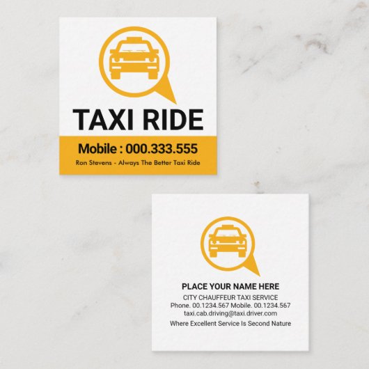 Gele Taxi Ride Speech Box Vierkante Visitekaartje (Voorkant / Achterkant)