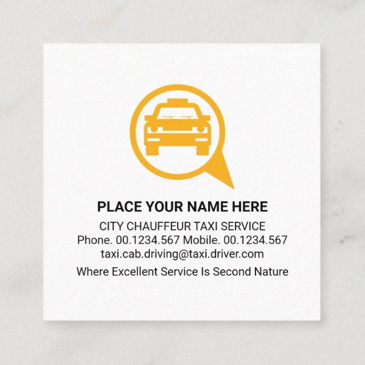 Gele Taxi Ride Speech Box Vierkante Visitekaartje (Achterkant)