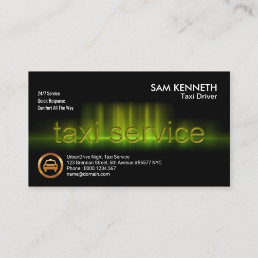 Gele Taxi Service Sound Wave Visitekaartje (Voorkant)