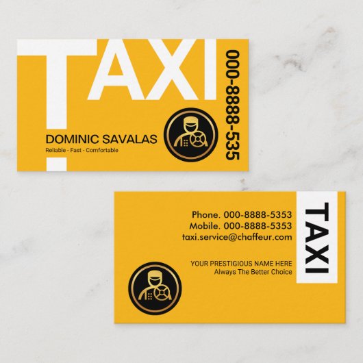Gele TAXI Signage Cabine Driver Visitekaartje (Voorkant / Achterkant)