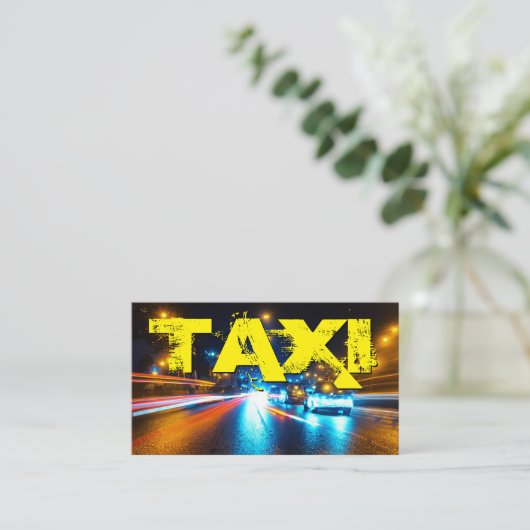 Gele TAXI stad neon lichten taxichauffeur taxichau Visitekaartje (Staand voorkant)