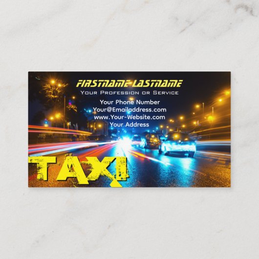 Gele TAXI stad neon lichten taxichauffeur taxichau Visitekaartje (Achterkant)