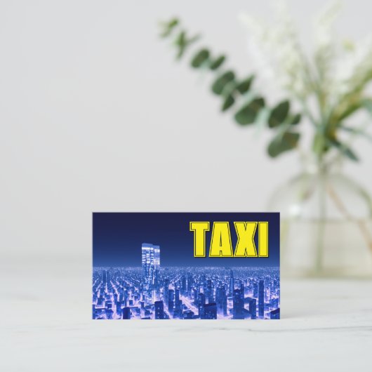 Gele TAXI stad neon lichten taxichauffeur taxichau Visitekaartje (Staand voorkant)