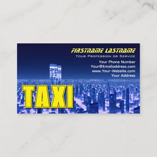 Gele TAXI stad neon lichten taxichauffeur taxichau Visitekaartje (Achterkant)