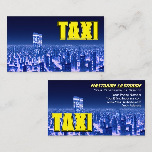 Gele TAXI stad neon lichten taxichauffeur taxichau Visitekaartje (Voorkant / Achterkant)