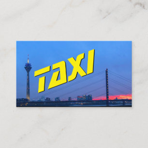 Gele TAXI stads silhouet zon taxichauffeur taxicha Visitekaartje