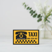 Gele Taxi Telefoon Zwart Check Visitekaartje (Staand voorkant)