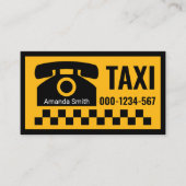 Gele Taxi Telefoon Zwart Check Visitekaartje (Voorkant)