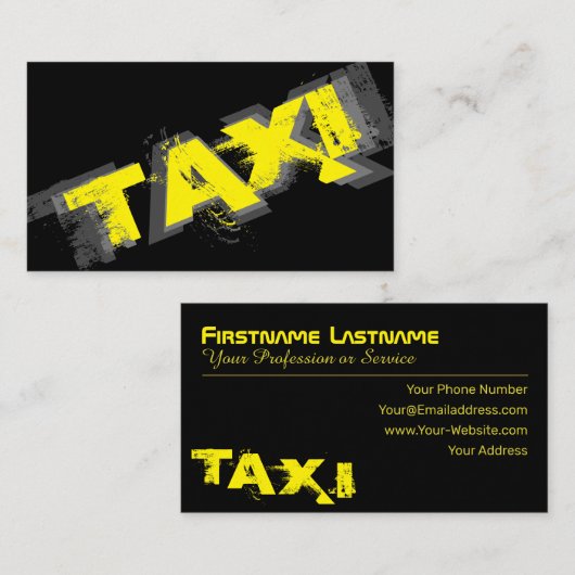 Gele TAXI voor professionele taxichauffeur taxicha Visitekaartje (Voorkant / Achterkant)
