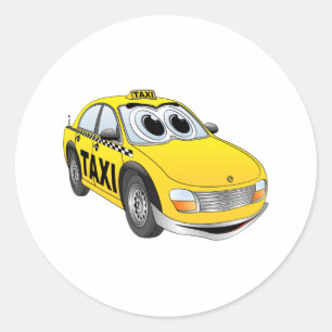 Gele taxicabine Cartoon Ronde Sticker