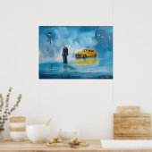 Gele taxiregenachtige dag romantisch koppel schild poster (Keuken)