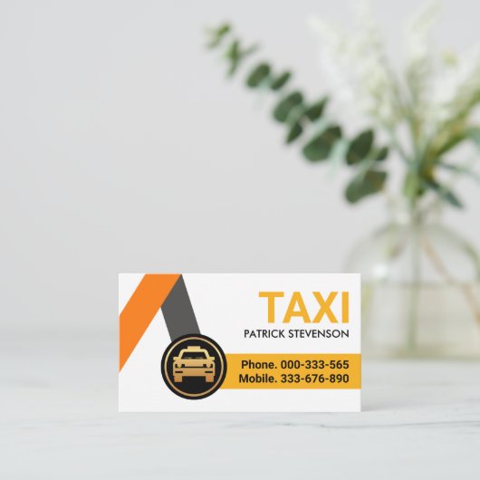 Gele taxiroutes chauffeur visitekaartje (Staand voorkant)