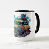 Gele & Teal Vintage verf spat auto Mok (Voorkant rechts)
