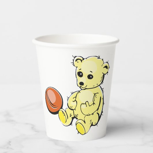 Gele Teddybeer Papieren Bekers (Voorkant)