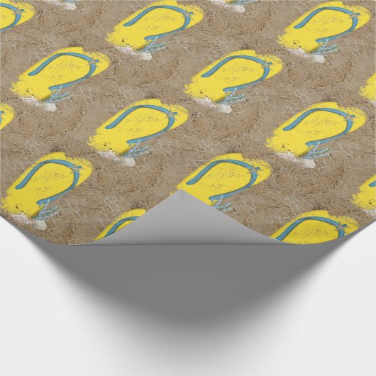 gele teenslippers in zand cadeaupapier (Hoek)