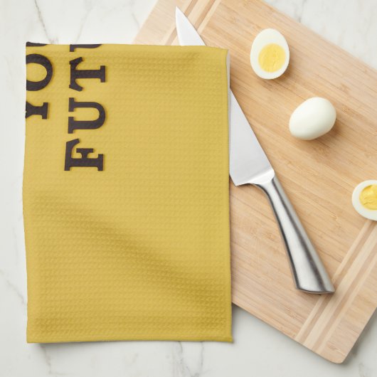 Gele tekst keukenhanddoek (Quarter Fold)