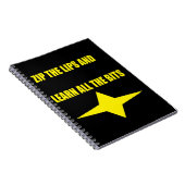 Gele tekst 'Zip the lips' op zwart ontwerp Notitieboek (Rechterzijde)