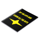 Gele tekst 'Zip the lips' op zwart ontwerp Notitieboek (Linkerzijde)