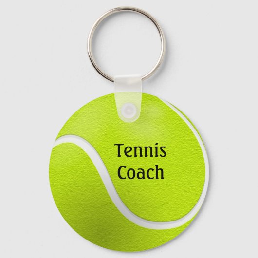 Gele Tennis Ball Coach Naam Sleutelhanger (Voorkant)