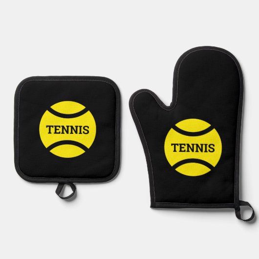 Gele tennisbal logo gepersonaliseerde keuken ovenwant & pannenlap set (Voorkant)